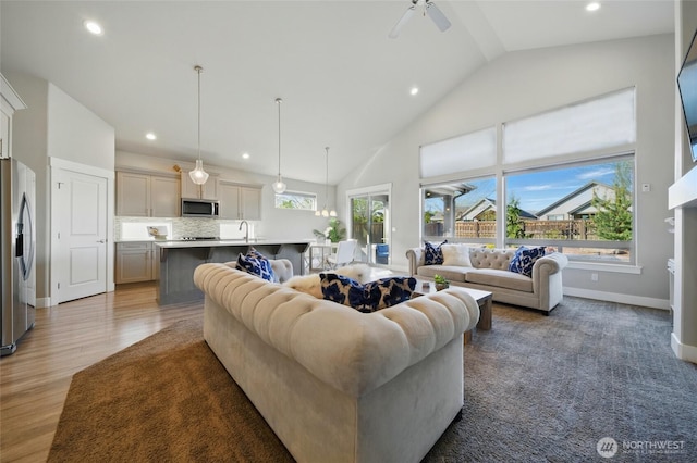 308 Chardonnay Ct, Walla Walla, WA 99362 - living area featuring light wood-style flooring, baseboards, recessed lighting, and ceiling fan