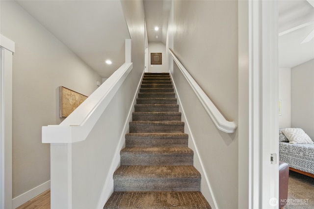 308 Chardonnay Ct, Walla Walla, WA 99362 - staircase with wood finished floors, baseboards, and recessed lighting