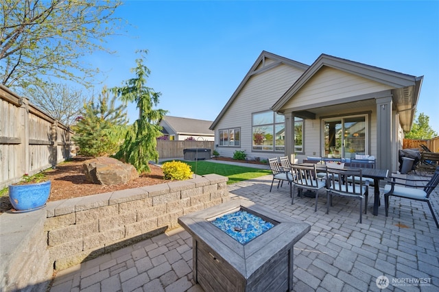 308 Chardonnay Ct, Walla Walla, WA 99362 - view of patio / terrace with a fire pit, a fenced backyard, and outdoor dining area