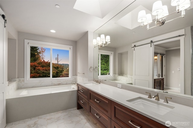 4229 95th Ave NE, Yarrow Point, WA 98004 - bathroom with a garden tub, a sink, a chandelier, and double vanity
