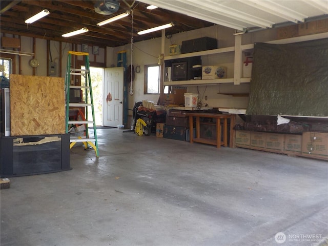 garage featuring a workshop area