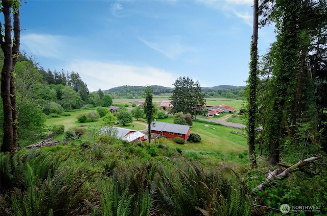 view of mountain backdrop with rural landscape