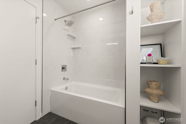 full bathroom with tile patterned floors and shower / washtub combination