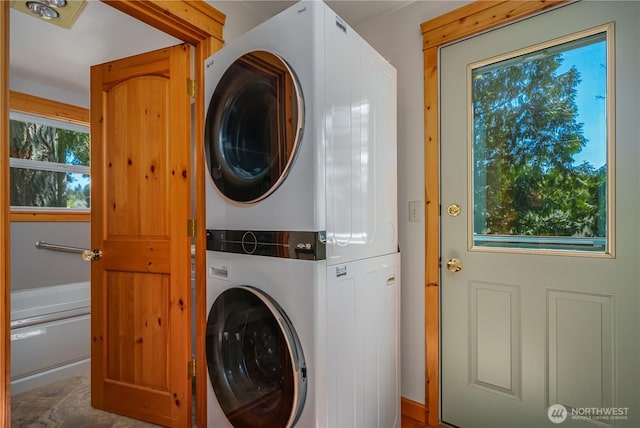 12916 91st Street Ct, Anderson Island, WA 98303 - laundry room with stacked washer / dryer and laundry area