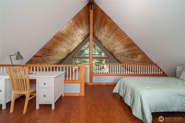 12916 91st Street Ct, Anderson Island, WA 98303 - bedroom with lofted ceiling, wooden ceiling, and wood finished floors