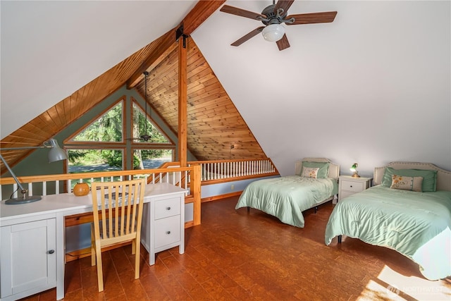 12916 91st Street Ct, Anderson Island, WA 98303 - bedroom with wood finished floors and vaulted ceiling with beams