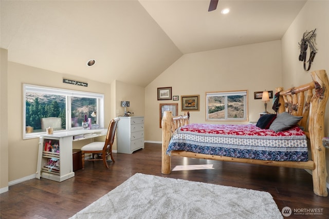 bedroom featuring vaulted ceiling, wood finished floors, and baseboards