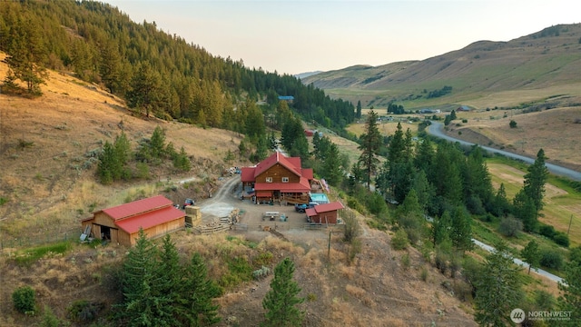 aerial view with a mountain view