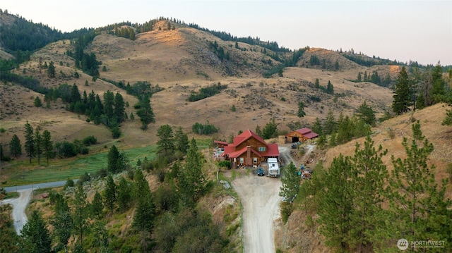 birds eye view of property with a mountain view