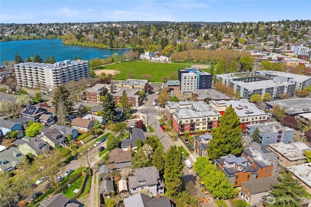bird's eye view featuring a water view