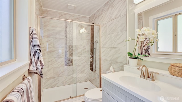 19134 SE May Valley Rd, Issaquah, WA 98027 - full bath with a shower stall, vanity, and toilet