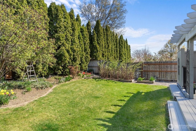 view of yard with a fenced backyard