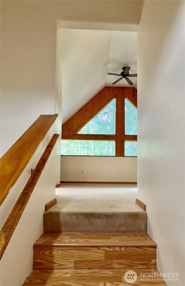 500 N Duckabush Dr W, Hoodsport, WA 98548 - staircase with ceiling fan and lofted ceiling