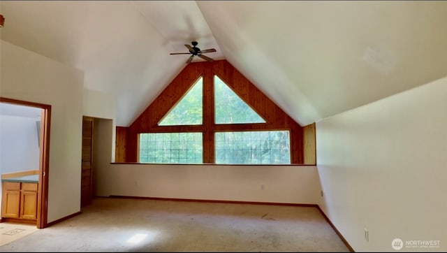 500 N Duckabush Dr W, Hoodsport, WA 98548 - bonus room featuring light colored carpet, ceiling fan, vaulted ceiling, and baseboards
