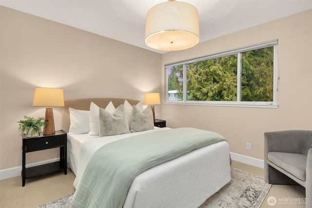 bedroom featuring baseboards and carpet