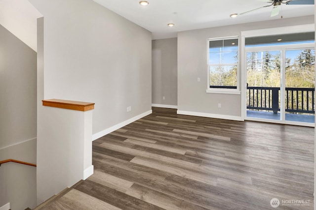 3513 Sussex Dr, Bellingham, WA 98226 - empty room featuring baseboards, recessed lighting, ceiling fan, and wood finished floors