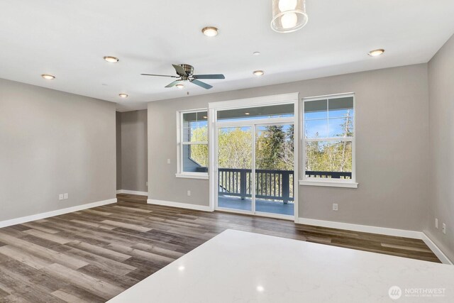 3513 Sussex Dr, Bellingham, WA 98226 - empty room with baseboards, recessed lighting, ceiling fan, and wood finished floors