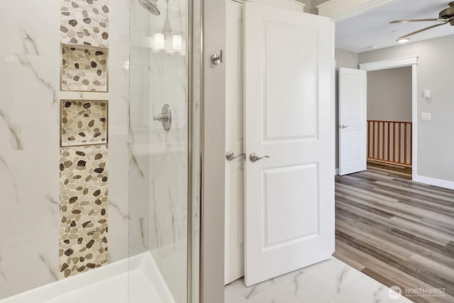 3513 Sussex Dr, Bellingham, WA 98226 - full bathroom featuring a marble finish shower and ceiling fan