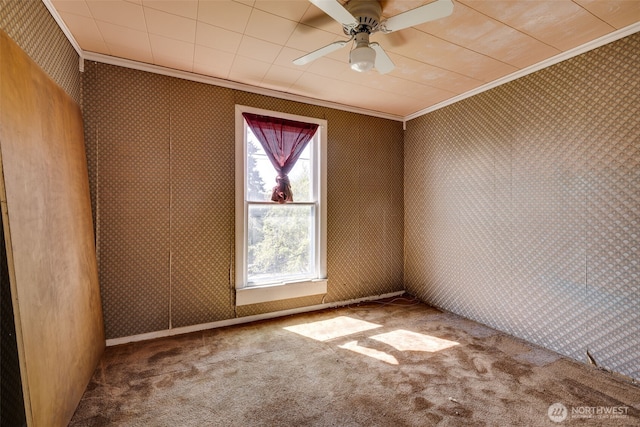 2231 Highland Ave, Everett, WA 98201 - spare room featuring ornamental molding, carpet flooring, and ceiling fan