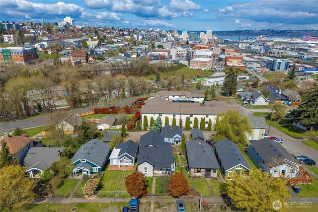 aerial view featuring a residential view and a view of city