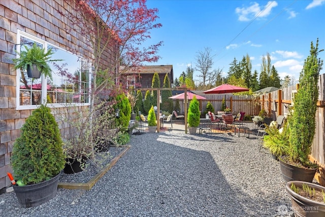 view of yard with a patio area and a fenced backyard