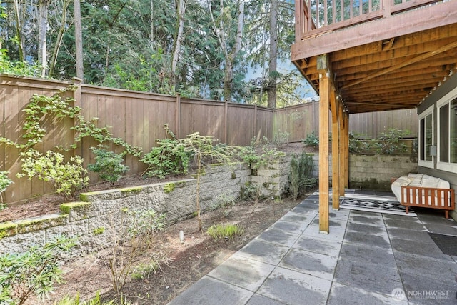view of patio featuring a fenced backyard