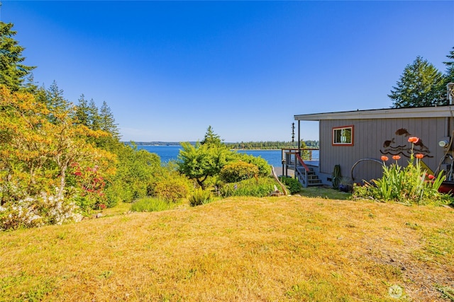 71 E Mountain Dr, Grapeview, WA 98546 - view of green lawn with a water view