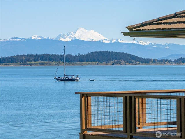 water view with a forest view and a mountain view