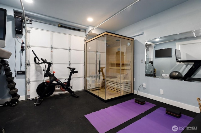 workout area with baseboards