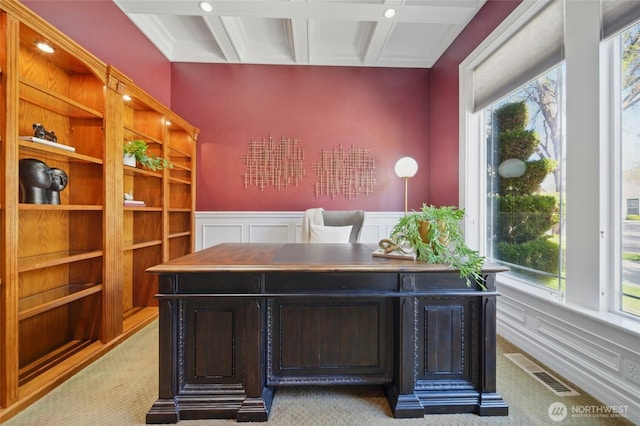 162 Costello Pl, Walla Walla, WA 99362 - home office with wainscoting, plenty of natural light, light carpet, and visible vents