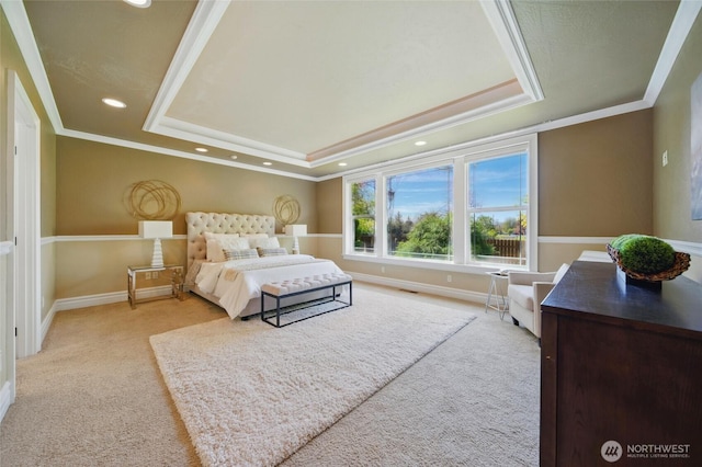 162 Costello Pl, Walla Walla, WA 99362 - carpeted bedroom featuring baseboards, ornamental molding, recessed lighting, and a raised ceiling