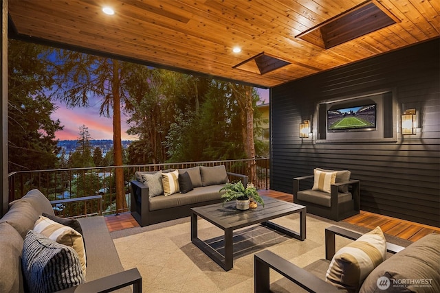 exterior space with a skylight
