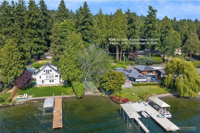 6431 NE 130th Pl, Kirkland, WA 98034 - aerial view of property and surrounding area with a nearby body of water and a forest