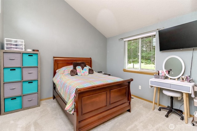 5475 Park Place Loop SE, Lacey, WA 98503 - bedroom featuring vaulted ceiling, light colored carpet, and baseboards