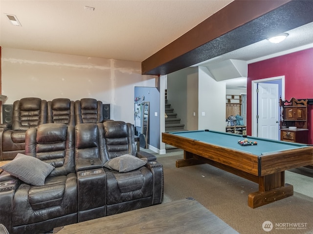 interior space featuring visible vents, baseboards, and pool table
