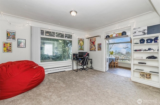 3512 Grand Ave, Everett, WA 98201 - sitting room with a baseboard heating unit, carpet, and ornamental molding