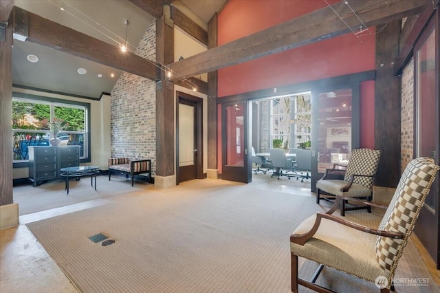 3116 164th St SW Unit 2101, Lynnwood, WA 98087 - common area with high vaulted ceiling and beamed ceiling