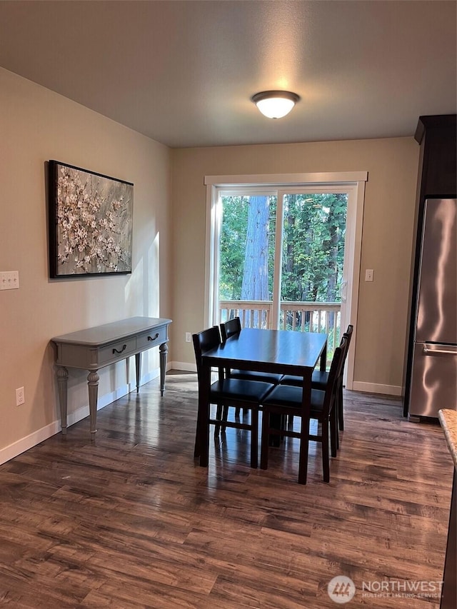 dining room with baseboards and dark wood finished floors
