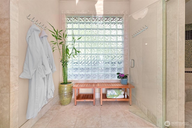 bathroom with a stall shower