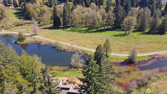 drone / aerial view featuring a water view