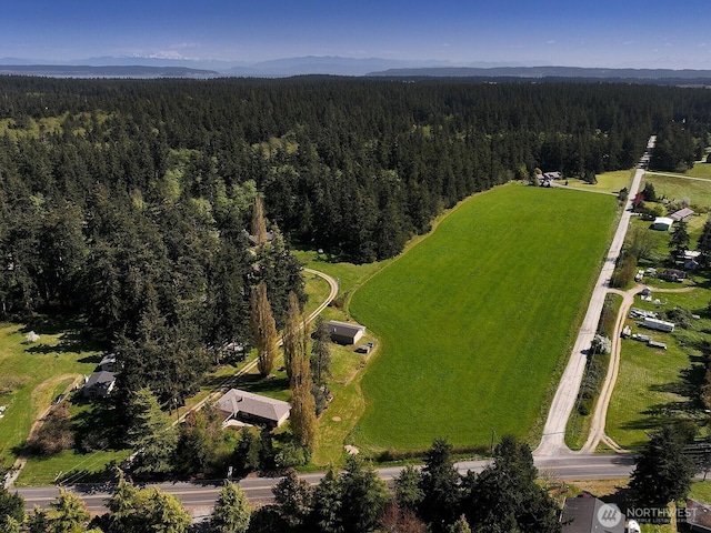 drone / aerial view featuring a view of trees
