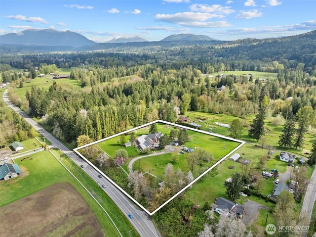30915 SE Redmond Fall City Rd, Fall City, WA 98024 - drone / aerial view with a forest view and a mountain view