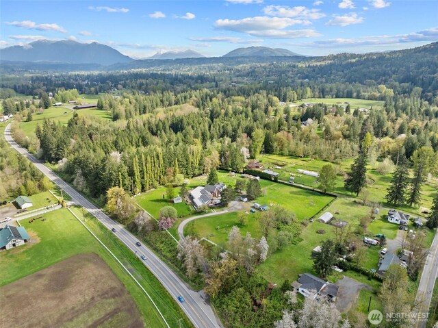 30915 SE Redmond Fall City Rd, Fall City, WA 98024 - drone / aerial view with a wooded view and a mountain view