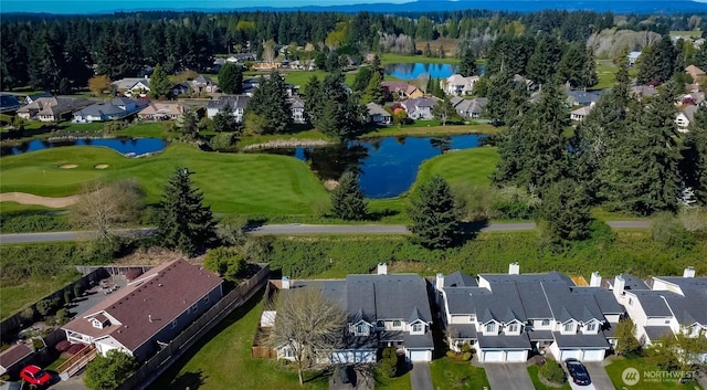 6049 Merlot Ln SE, Lacey, WA 98513 - bird's eye view with a residential view, a wooded view, a water view, and golf course view