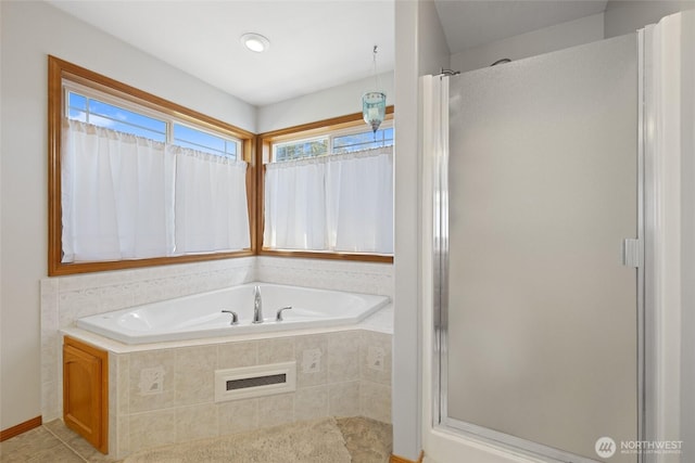 664 Lactrup Spur Ln, Camano Island, WA 98282 - bathroom with tile patterned floors, a bath, and a shower stall