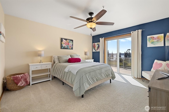 664 Lactrup Spur Ln, Camano Island, WA 98282 - bedroom with access to outside, carpet flooring, and ceiling fan