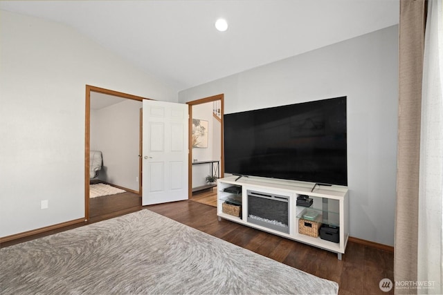664 Lactrup Spur Ln, Camano Island, WA 98282 - living room featuring baseboards, vaulted ceiling, recessed lighting, and wood finished floors
