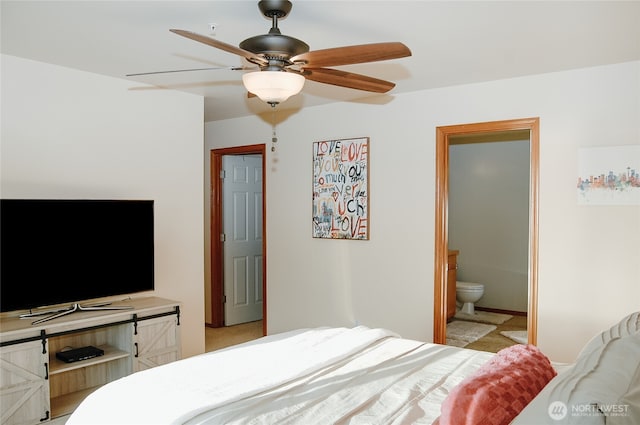664 Lactrup Spur Ln, Camano Island, WA 98282 - bedroom featuring ceiling fan, light carpet, and ensuite bathroom