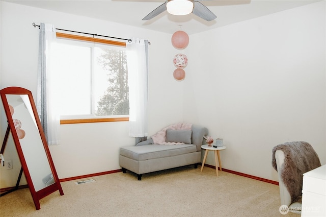 664 Lactrup Spur Ln, Camano Island, WA 98282 - sitting room with a healthy amount of sunlight, baseboards, a ceiling fan, and visible vents