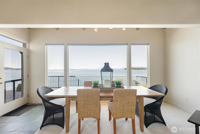 250 Fay Ln, Camano Island, WA 98282 - dining area featuring a water view and baseboards